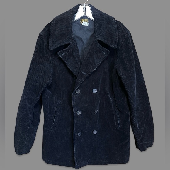 The Bronson Mfg Heritage Corduroy Peacoat Double Breasted Coat Black Retro Sz 40 - Picture 3 of 10